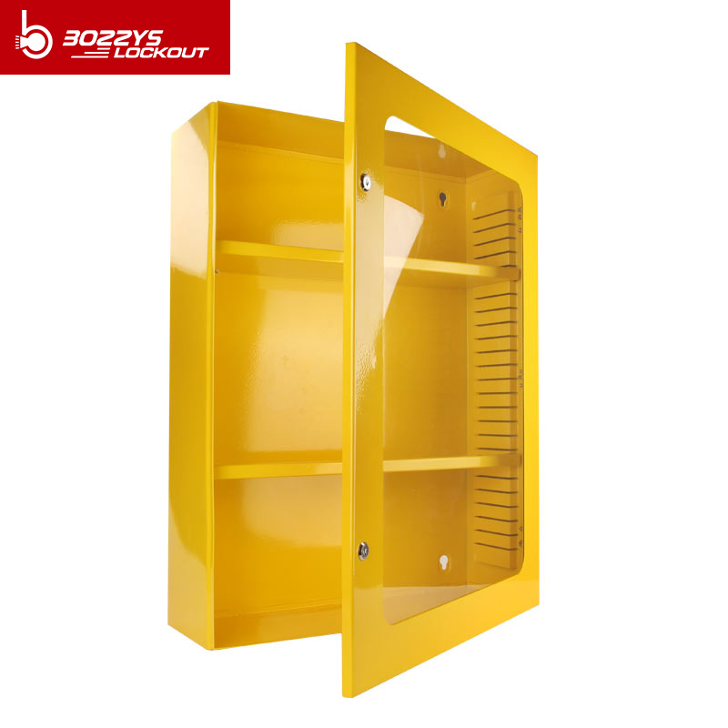 Powder-coated Yellow metal Oversized Lockout station cabinet with Transparent door for Lockout safety Can be wall-mounted