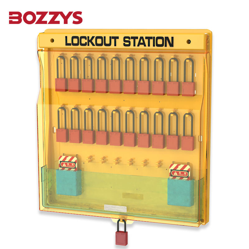Wall-mounted 10-30 padlock hooks Industrial Combination Loto Safety Lockout Station With transparent dust cover