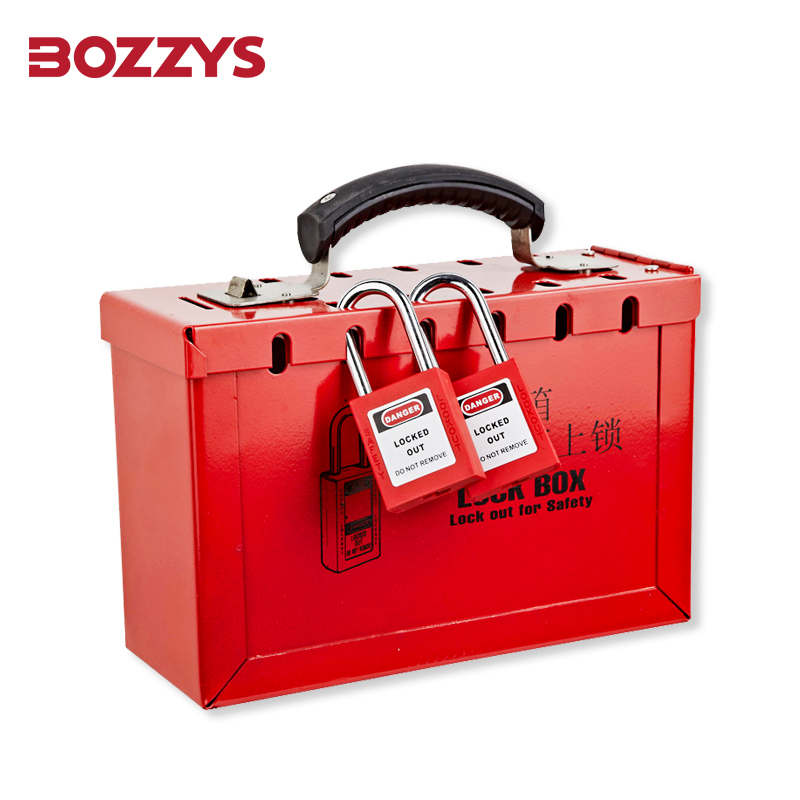 wall-mountable and portable REDBOX Safety Group Lockout Box with internal slide button and With 12 padlock holes